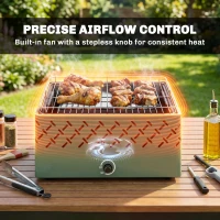 Outsunny Portable Charcoal BBQ Grill, Battery Powered Barbecue Grill with Built-in Fan for Camping Picnic, Light Green(m-4)