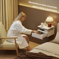 HOMCOM Conjunto de Mesas de Cabeceira Suspensas com Gaveta Montadas na Parede 35x32x22,5 cm Branco(m-4)