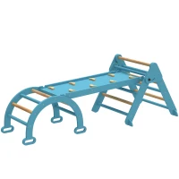 AIYAPLAY Triângulo de Escalada 7 em 1 com Arco e Rampa Escalada para Crianças de Madeira Dobrável para 18-48 Meses 188x70 cm Azul(m-11)