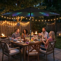 Outsunny 3 m Garden Parasol Umbrella with 112 Solar Powered LED Lights, Patio Umbrella with Crank Handle, Black(m-2)