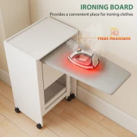 HOMCOM Meuble à repasser, table à repasser pliante sur roulettes avec portes par pression, charnières à fermeture douce, blanc(m-6)