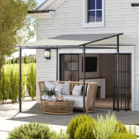 Outsunny 2.4 x 2.4 m Wall Mounted Pergola Gazebo with PA Coating Fabric, Metal Frame, UPF30+, Lean to Garden Gazebo, Light Grey(m-2)