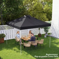 Outsunny gazebo roof replacement UV50+ Waterproof Pop Up Canopy Cover with 8 Drainage Holes 3 x 3 m Black(m-9)