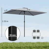 Outsunny Garden Parasol, Parasol Umbrella with Crank Handle, Tilt Function, Polyester Canopy, Light Grey(m-3)