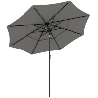 Outsunny Garden Parasol, Parasol Umbrella with 3-tier Roof, Crank Handle, Tilt Function, Polyester Canopy, Grey(m-1)