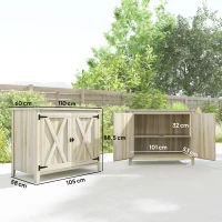 Outsunny Armadio da giardino in legno con ripiani e doppie porte, 110x60x88,5 cm(m-3)