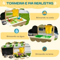 AIYAPLAY Cozinha de Brincar Exterior com Vasos Lavatório Torneira Utensílios de Aço Inoxidável e Quadro-Negro Madeira(m-4)