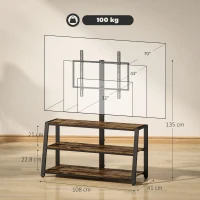 HOMCOM Comodă TV cu suport pentru televizoare de 81-178 cm, rafturi deschise, unghi reglabil 35°, 108x41x135cm, maro(m-3)