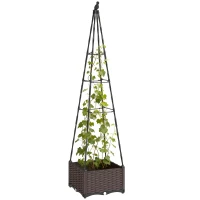Outsunny Jardinera con Enrejado Metálico para Plantas Trepadoras Maceta de PP con Orificios de Drenaje y Tapones 40x40x175 cm(m-10)