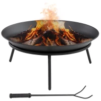 Outsunny Outdoor Fire Pit, Portable Round Firepit with Poker, for Garden, Camping, Bonfire, Picnic, Dia. 47 x 21 cm, Black(m-11)