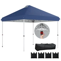 Outsunny 3 x 3 m Pop Up Gazebo with Wheels, UPF50+ One-Touch Outdoor Garden Party Tent Marquee Wedding Awning Canopy, Dark Blue(m-10)