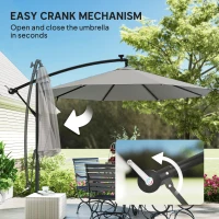Outsunny 3 m Cantilever Parasol with Solar LED Lights Garden Umbrella with Cross Base, Light Grey(m-8)