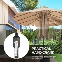 Outsunny Patio Umbrella Double-Sided Outdoor Umbrella with Solar Lights Base, Khaki(m-6)