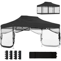 Outsunny 3 x 4.5 m Pop Up Gazebo with Mesh Nettings, UPF50+ Heavy Duty Outdoor Garden Party Tent Marquee, Black(m-10)