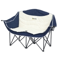 Outsunny Fauteuil pliant 2 places, chaise de camping avec porte-gobelet, sac de transport, charge jusqu'à 250 kg, Bleu