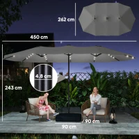 Outsunny Patio Umbrella Double-Sided Outdoor Umbrella with Solar Lights Base, Grey(m-3)