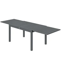Outsunny Table de Jardin Extensible pour 6 à 10 Personnes, Table Extérieure en Aluminium avec Plateau à Lattes, Patins Réglables, Gris Foncé(m-1)