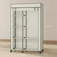 HOMCOM Armadio con appendiabiti e ripiani aperti, mobile contenitore 6 ruote, 103x43x162,5 cm, crema(m-3)