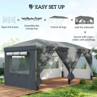Outsunny 3 x 6 m Pop Up Canopy with UV50+ Protection Garden Gazebo with 6 Sidewalls, Dark Grey(m-8)