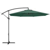 Outsunny 3 m Overhanging Cantilever Parasol, with Cross Base - Dark Green(m-1)