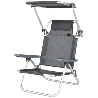 Outsunny Inklapbare ligstoel tuinligstoel met hoofdkussen en verstelbaar zonnedak 6-voudig verstelbare rugleuning 62 x 68 x 79 cm Donkergrijs(m-10)