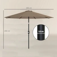 Umbrelă de grădină Ø265 cm cu 32 LED-uri solare, manivelă și tijă din oțel pentru patio terasă Outsunny, kaki(m-3)