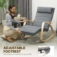 HOMCOM Fotel bujany z masażem i ogrzewaniem, aksamitny fotel wypoczynkowy z 5-stopniową regulacją podnóżka, wysokim oparciem i zagłówkiem do salonu i sypialni, szary(m-5)