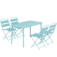 Outsunny Set de masă pentru exterior 5 piese, set de grădină pentru 4 persoane cu blat cu șipci și scaune pliante, Verde deschis(m-1)