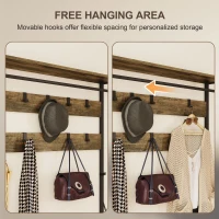 HOMCOM Stojak 6 w 1 na ubrania z ławką i półką na buty, styl industrialny, 10 haków, 2 szuflady materiałowe, metal, brązowy(m-5)