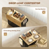 HOMCOM Kitchen Island on Wheels, Rolling Kitchen Storage Trolley with Drop Leaf, Drawers, Towel and Spice Rack, Black(m-6)