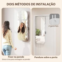 HOMCOM Espelho-Joalheiro com Luz LED Montado na Parede ou na Porta com Fechadura, Espelho de Corpo Inteiro Branco(m-7)