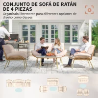 Outsunny Conjunto de Muebles de Jardín de Rattán de 4 Piezas con Cojines Sofá 2 Sillones y Mesa de Centro Beige(m-4)