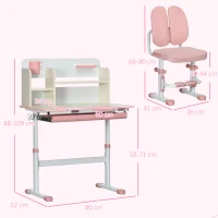 HOMCOM Ensemble bureau et chaise pour enfants hauteur réglable et plateau inclinable 0-60° table 80 x 52 x 88-109 cm rose(m-3)