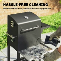 Outsunny Portable Charcoal Grill with Stainless Steel Grates Side Shelf Thermometer Ash Pan and Wheels Black(m-4)