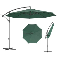Outsunny 3 m Overhanging Cantilever Parasol, with Cross Base - Dark Green(m-11)