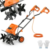Outsunny Motobineusă electrică 1500W cu mâner pliabil, lățime de lucru 40 cm, adâncime de arat 9 cm, 6 lame, portocaliu(m-11)