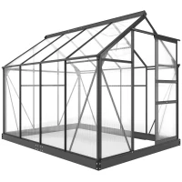 Outsunny 6 x 8ft Polycarbonate Greenhouse, Large Walk in Green House with Slide Door and Window, Garden Plants Grow House with Aluminium Frame and Foundation, Grey(m-11)