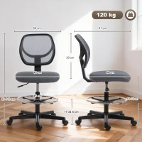 Vinsetto Scaun de birou ergonomic, fotoliu de birou cu suport pentru picioare, scaun pentru desen din plasă, înălțime reglabilă, gri închis(m-3)