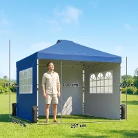 Outsunny Pop Up Gazebo Waterproof Height Adjustable Canopy with 3 Sidewalls Wheeled Bag for Parties 3 x 3 m Dark Blue(m-3)