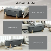 HOMCOM Ławka z pojemnikiem, tapicerowana, nogi drewniane, szara(m-7)