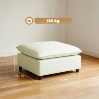 HOMCOM Taburet pentru picioare Ottoman din stofă modernă cu picioare din plastic pentru living și dormitor, 75 cm, crem(m-3)