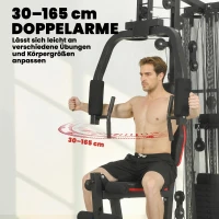 SPORTNOW Station de musculation avec 65 kg de poids, tirage, barre butterfly, banc pupitre réglable, appareil pour jambes(m-4)
