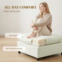 HOMCOM Voetenbank Moderne Stoffen Ottoman met Kunststof Poten voor Woonkamer en Slaapkamer, 75 cm, Crèmewit(m-4)