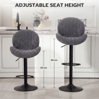 HOMCOM Bar Stools Set of 2, Swivel Barstools with Back, Adjustable Height and Footrest for Kitchen Island, Dining Room, Grey(m-5)