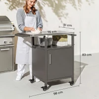 Outsunny Grill Cart with Stainless Steel Top, Pizza Oven Stand with Cabinet, Spice Rack, Towel Holder, Bottle Opener, Brown(m-3)