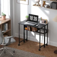 HOMCOM Bureau pliable sur roulettes 80 x 50 cm avec étagère et sac de rangement, noir(m-10)