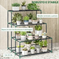 Outsunny Scaffale Porta Piante a 4 Livelli in Acciaio, 94x84x110 cm, Verde Scuro(m-5)