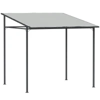 Outsunny 2.4 x 2.4 m Wall Mounted Pergola Gazebo with PA Coating Fabric, Metal Frame, UPF30+, Lean to Garden Gazebo, Light Grey(m-1)