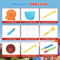 AIYAPLAY Dmuchana zjeżdżalnia z dmuchawą, centrum zabaw z trampoliną, basenem/kulkowym placem zabaw, pistoletem na wodę, 364x173x182 cm, niebieska(m-8)