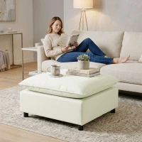 HOMCOM Voetenbank Moderne Stoffen Ottoman met Kunststof Poten voor Woonkamer en Slaapkamer, 75 cm, Crèmewit(m-8)